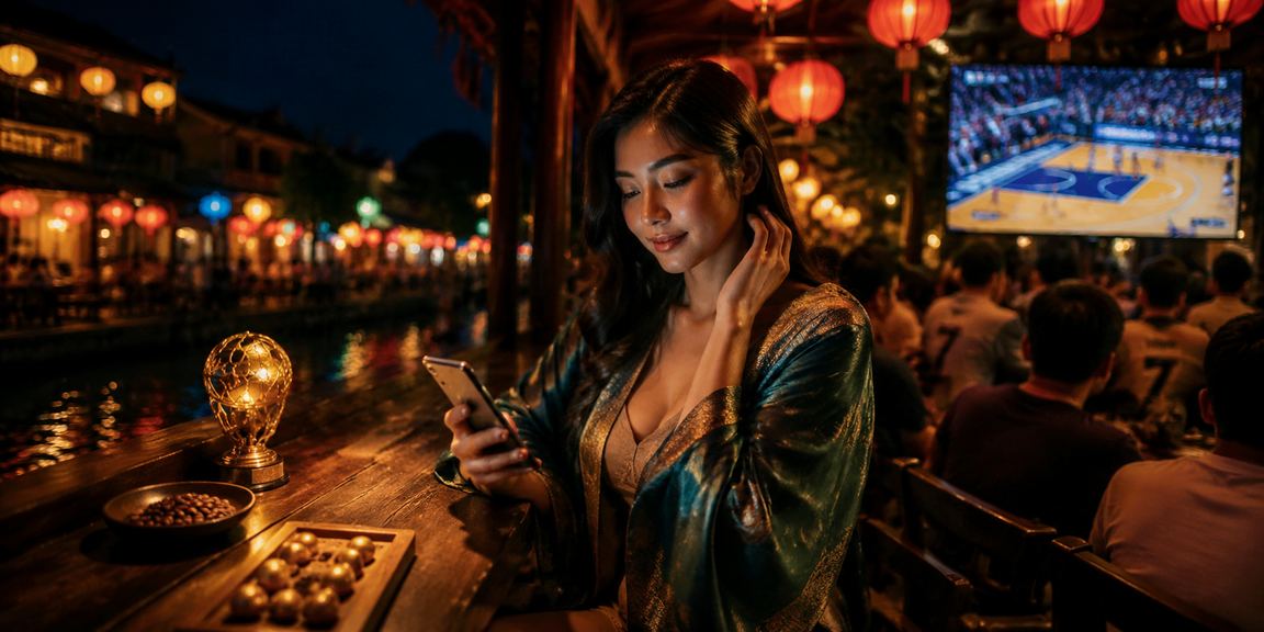 Người dùng tại Hội An xem kèo bóng rổ và quản lý cài đặt bảo mật tài khoản bên ly cà phê