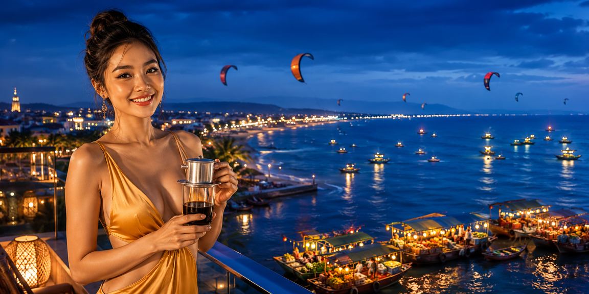 Người dùng Mũi Né kiểm tra giao dịch thanh toán t01 bên ly cà phê buổi sáng