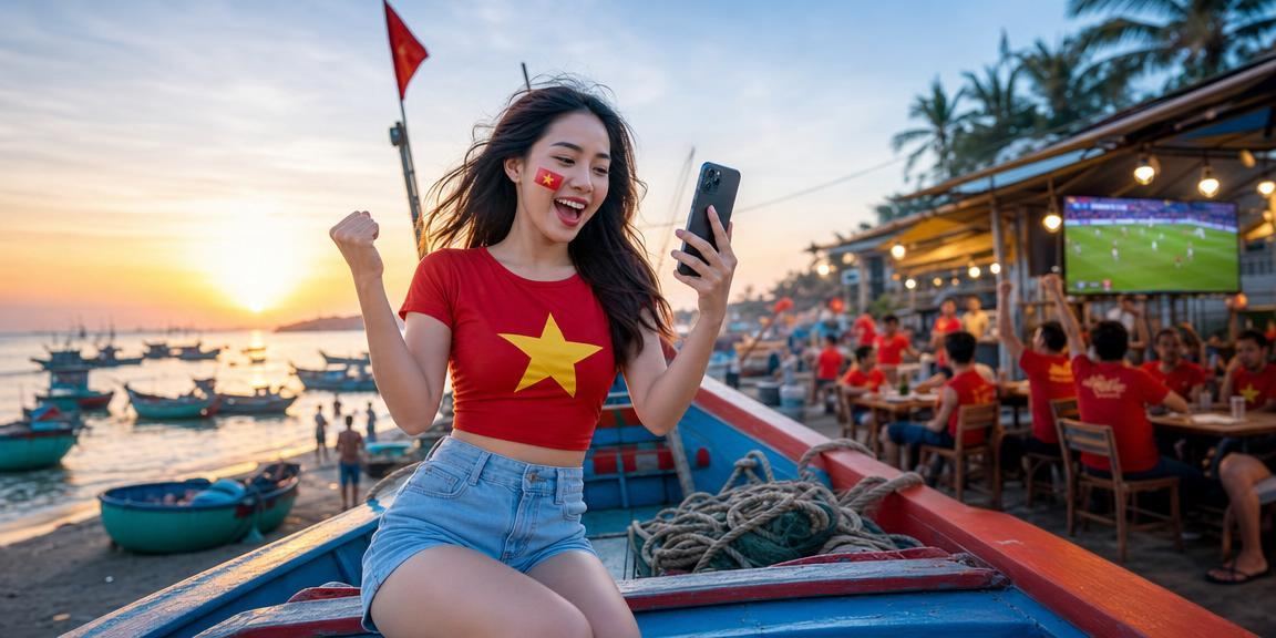 Người dùng đăng nhập t01 trên điện thoại di động tại bãi biển Mũi Né