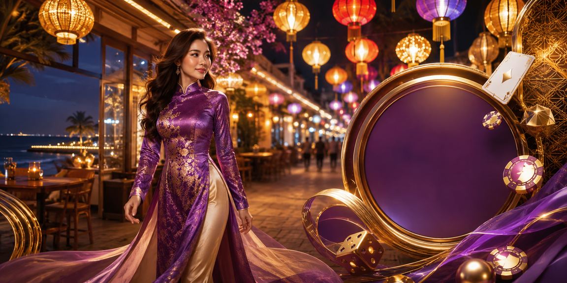 Người phụ nữ mặc áo dài tại Vũng Tàu trải nghiệm phòng VIP và bonus Slots trên điện thoại